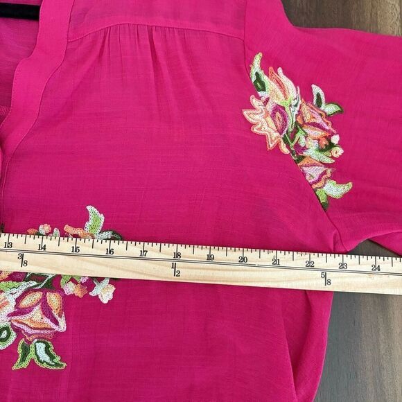 Figueroa & Flower Pink Magenta Floral Embroidered Button Down Top Size XL - Picture 6 of 7